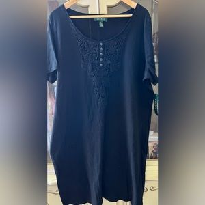 Lauren Ralph Lauren Size 3X Black T-shirt cotton Embroidered Dress NWT
